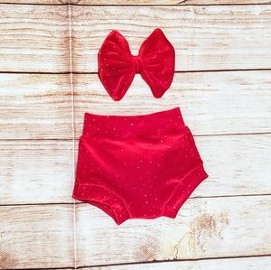 Red Velvet Bummie Shorts with Bow